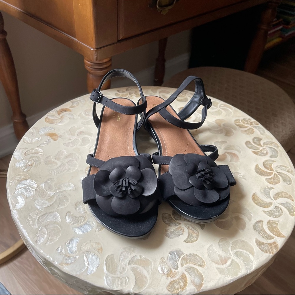 Clarks Black Floral Sandals